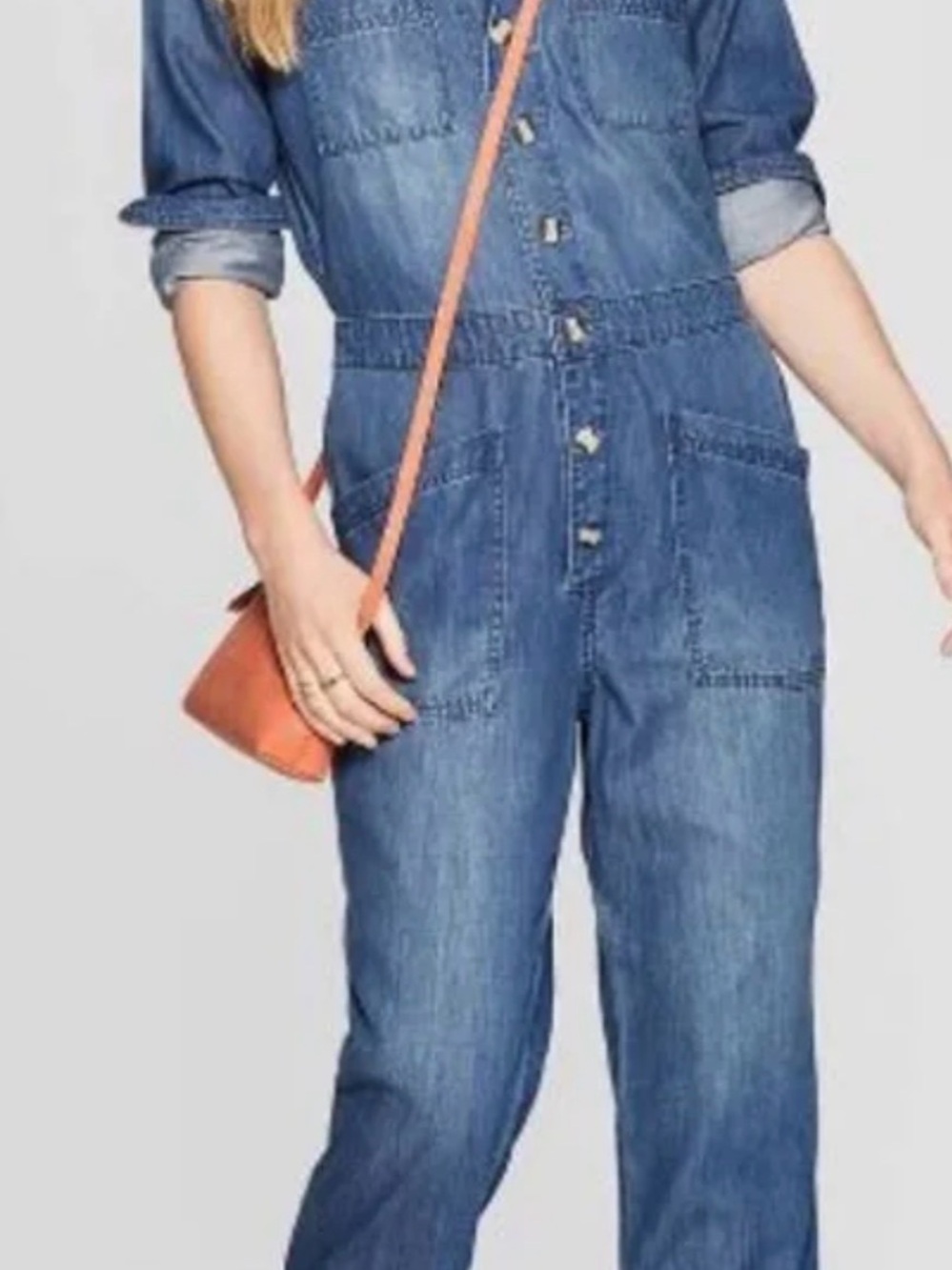 Universal Thread Denim Button-Front Jumpsuit - Blue